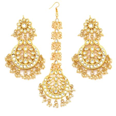 Handmade Kundan Pearl Crescent Jewelry Set